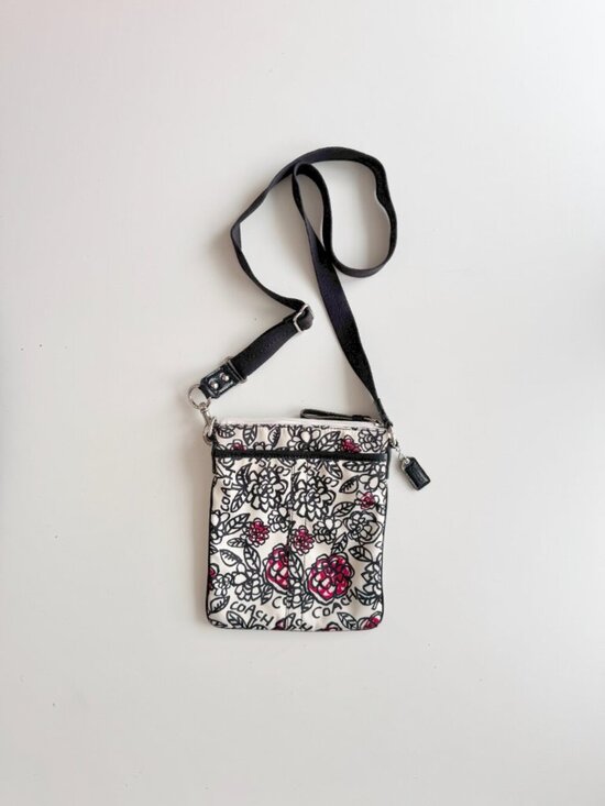 Coach Handbags - COACH White Black Floral Graffiti Nylon Leather Trim Crossbody Purse